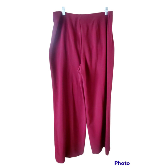 Coldwater Creek Burgundy High Rise Wide Leg Dress Pants Side Zip Petite Sz 14P - Picture 3 of 4